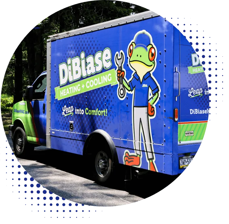 DiBiase Heating and Cooling service van with the Ugo tree-frog fleet wrap