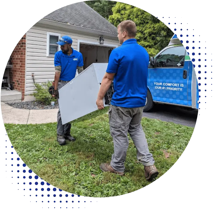 DiBiase technicians carrying new equipment to a Chester County home